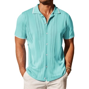 image:imageCOOFANDY Mens Knit Button Down Shirt Vintage Short Sleeve Polo Shirts Casual Beach TopsCeramic Green