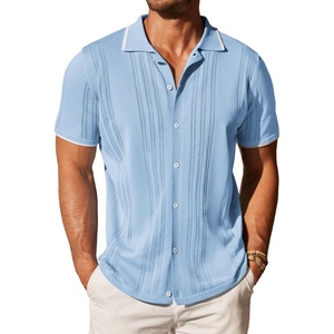 image:imageCOOFANDY Mens Knit Button Down Shirt Vintage Short Sleeve Polo Shirts Casual Beach TopsClear Blue