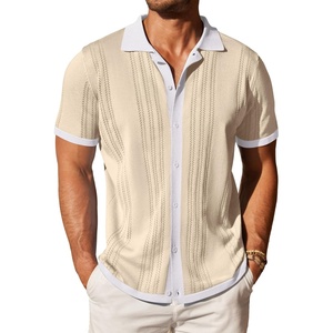 image:imageCOOFANDY Mens Knit Button Down Shirt Vintage Short Sleeve Polo Shirts Casual Beach TopsCream  White