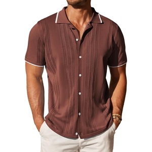 image:imageCOOFANDY Mens Knit Button Down Shirt Vintage Short Sleeve Polo Shirts Casual Beach TopsDark Brown