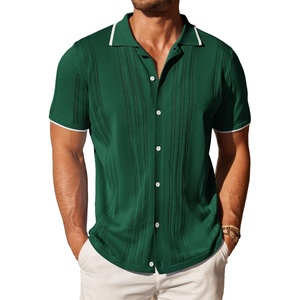 image:imageCOOFANDY Mens Knit Button Down Shirt Vintage Short Sleeve Polo Shirts Casual Beach TopsGreen
