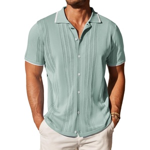 image:imageCOOFANDY Mens Knit Button Down Shirt Vintage Short Sleeve Polo Shirts Casual Beach TopsIce Green