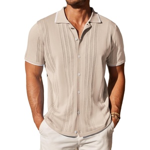 image:imageCOOFANDY Mens Knit Button Down Shirt Vintage Short Sleeve Polo Shirts Casual Beach TopsKhaki