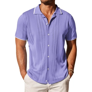image:imageCOOFANDY Mens Knit Button Down Shirt Vintage Short Sleeve Polo Shirts Casual Beach TopsLight Purple