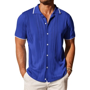 image:imageCOOFANDY Mens Knit Button Down Shirt Vintage Short Sleeve Polo Shirts Casual Beach TopsRoyal Blue