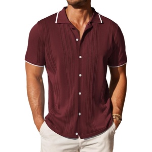 image:imageCOOFANDY Mens Knit Button Down Shirt Vintage Short Sleeve Polo Shirts Casual Beach TopsWine Red