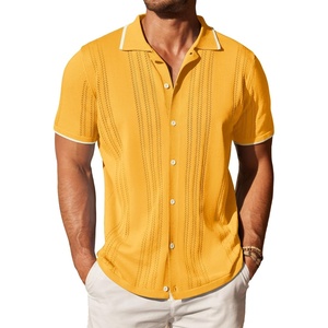 image:imageCOOFANDY Mens Knit Button Down Shirt Vintage Short Sleeve Polo Shirts Casual Beach TopsYellow