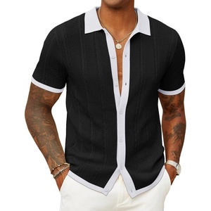image:imageCOOFANDY Mens Knit Button Down Shirts Casual Textured Polo Shirt Short Sleeve Vintage Summer Beach TopsBlack  White
