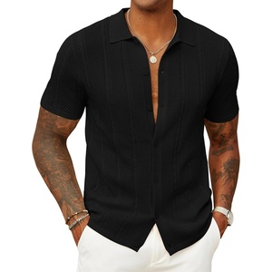 image:imageCOOFANDY Mens Knit Button Down Shirts Casual Textured Polo Shirt Short Sleeve Vintage Summer Beach TopsBlack