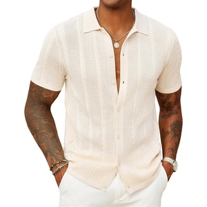image:imageCOOFANDY Mens Knit Button Down Shirts Casual Textured Polo Shirt Short Sleeve Vintage Summer Beach TopsCream