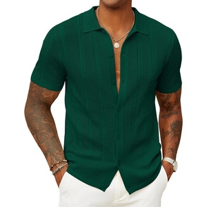 image:imageCOOFANDY Mens Knit Button Down Shirts Casual Textured Polo Shirt Short Sleeve Vintage Summer Beach TopsGreen