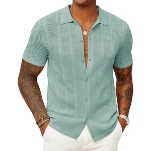 image:imageCOOFANDY Mens Knit Button Down Shirts Casual Textured Polo Shirt Short Sleeve Vintage Summer Beach TopsIce Green