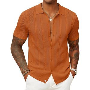 image:imageCOOFANDY Mens Knit Button Down Shirts Casual Textured Polo Shirt Short Sleeve Vintage Summer Beach TopsLight Brown