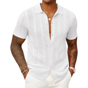 image:imageCOOFANDY Mens Knit Button Down Shirts Casual Textured Polo Shirt Short Sleeve Vintage Summer Beach TopsWhite