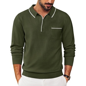 image:imageCOOFANDY Mens Knit Polo Long Sleeve Collared Sweater Polo Business Casual Polos with PocketArmy Green