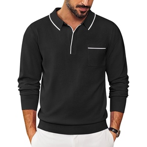 image:imageCOOFANDY Mens Knit Polo Long Sleeve Collared Sweater Polo Business Casual Polos with PocketBlack