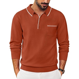 image:imageCOOFANDY Mens Knit Polo Long Sleeve Collared Sweater Polo Business Casual Polos with PocketBrown