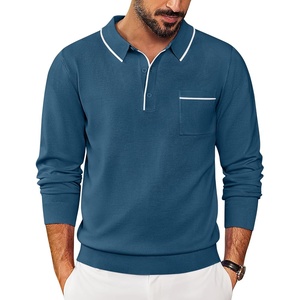 image:imageCOOFANDY Mens Knit Polo Long Sleeve Collared Sweater Polo Business Casual Polos with PocketDark Blue