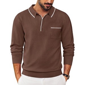 image:imageCOOFANDY Mens Knit Polo Long Sleeve Collared Sweater Polo Business Casual Polos with PocketDark Brown