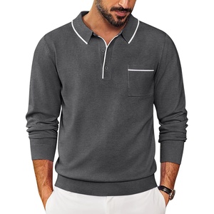 image:imageCOOFANDY Mens Knit Polo Long Sleeve Collared Sweater Polo Business Casual Polos with PocketDark Gray
