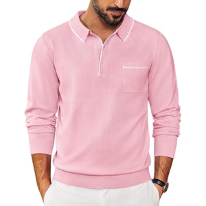 image:imageCOOFANDY Mens Knit Polo Long Sleeve Collared Sweater Polo Business Casual Polos with PocketDark Pink