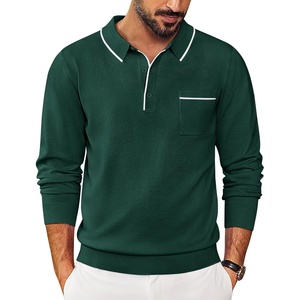 image:imageCOOFANDY Mens Knit Polo Long Sleeve Collared Sweater Polo Business Casual Polos with PocketGreen