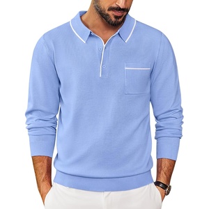 image:imageCOOFANDY Mens Knit Polo Long Sleeve Collared Sweater Polo Business Casual Polos with PocketLight Blue