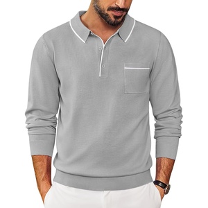 image:imageCOOFANDY Mens Knit Polo Long Sleeve Collared Sweater Polo Business Casual Polos with PocketLight Gray
