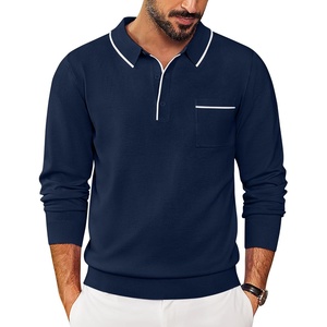 image:imageCOOFANDY Mens Knit Polo Long Sleeve Collared Sweater Polo Business Casual Polos with PocketNavy Blue