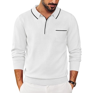 image:imageCOOFANDY Mens Knit Polo Long Sleeve Collared Sweater Polo Business Casual Polos with PocketWhite