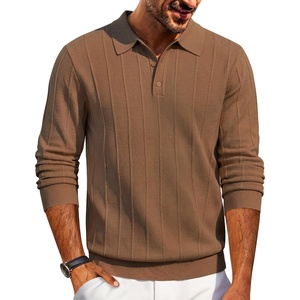 image:imageCOOFANDY Mens Knit Polo Long Sleeve Polos Sweater Causal Collared Golf Sweaters Fashion Business Dress PulloverLight Brown