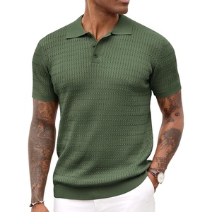 image:imageCOOFANDY Mens Knit Polo Shirt Short Sleeve Vintage Textured Casual Golf Shirts Summer Beach TopArmy Green