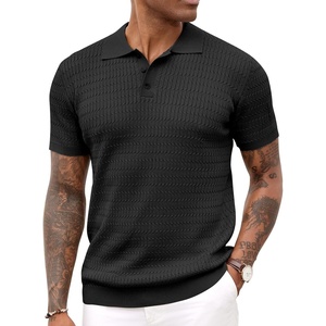 image:imageCOOFANDY Mens Knit Polo Shirt Short Sleeve Vintage Textured Casual Golf Shirts Summer Beach TopBlack