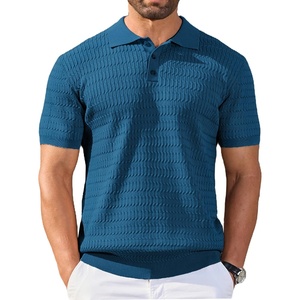image:imageCOOFANDY Mens Knit Polo Shirt Short Sleeve Vintage Textured Casual Golf Shirts Summer Beach TopBlue