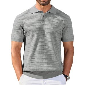 image:imageCOOFANDY Mens Knit Polo Shirt Short Sleeve Vintage Textured Casual Golf Shirts Summer Beach TopLight Gray