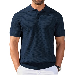 image:imageCOOFANDY Mens Knit Polo Shirt Short Sleeve Vintage Textured Casual Golf Shirts Summer Beach TopNavy Blue