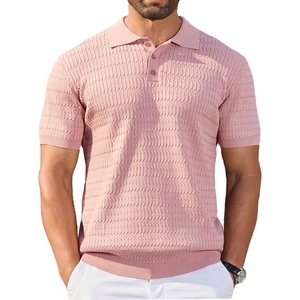 image:imageCOOFANDY Mens Knit Polo Shirt Short Sleeve Vintage Textured Casual Golf Shirts Summer Beach TopPink