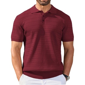 image:imageCOOFANDY Mens Knit Polo Shirt Short Sleeve Vintage Textured Casual Golf Shirts Summer Beach TopWine Red