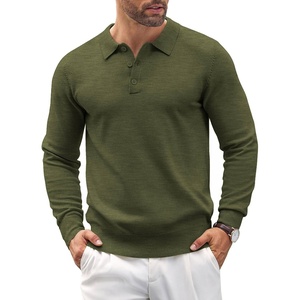 image:imageCOOFANDY Mens Knit Polo Shirts Casual Long Sleeve Classic Polo Shirts Button Down Golf ShirtsArmy Green