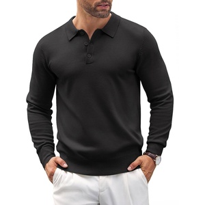 image:imageCOOFANDY Mens Knit Polo Shirts Casual Long Sleeve Classic Polo Shirts Button Down Golf ShirtsBlack