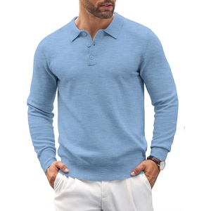 image:imageCOOFANDY Mens Knit Polo Shirts Casual Long Sleeve Classic Polo Shirts Button Down Golf ShirtsBlue