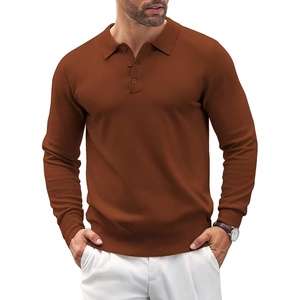 image:imageCOOFANDY Mens Knit Polo Shirts Casual Long Sleeve Classic Polo Shirts Button Down Golf ShirtsBrown