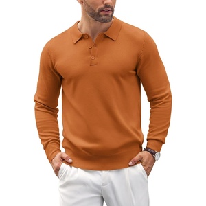 image:imageCOOFANDY Mens Knit Polo Shirts Casual Long Sleeve Classic Polo Shirts Button Down Golf ShirtsCaramel