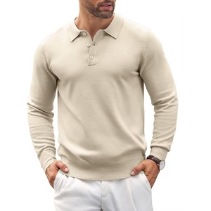 image:imageCOOFANDY Mens Knit Polo Shirts Casual Long Sleeve Classic Polo Shirts Button Down Golf ShirtsCream