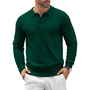 image:imageCOOFANDY Mens Knit Polo Shirts Casual Long Sleeve Classic Polo Shirts Button Down Golf ShirtsDark Green