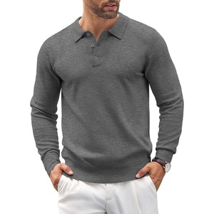 image:imageCOOFANDY Mens Knit Polo Shirts Casual Long Sleeve Classic Polo Shirts Button Down Golf ShirtsDark Grey