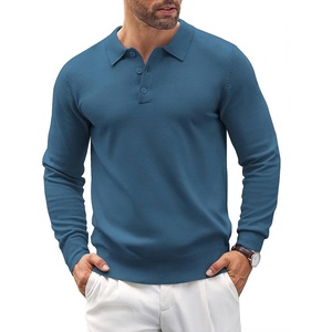 image:imageCOOFANDY Mens Knit Polo Shirts Casual Long Sleeve Classic Polo Shirts Button Down Golf ShirtsDenim Blue