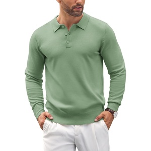 image:imageCOOFANDY Mens Knit Polo Shirts Casual Long Sleeve Classic Polo Shirts Button Down Golf ShirtsGreen