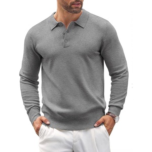 image:imageCOOFANDY Mens Knit Polo Shirts Casual Long Sleeve Classic Polo Shirts Button Down Golf ShirtsGrey
