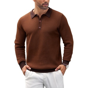 image:imageCOOFANDY Mens Knit Polo Shirts Casual Long Sleeve Classic Polo Shirts Button Down Golf ShirtsHerringbone Brown